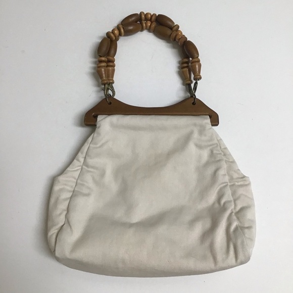 Philippines Purse Wood Bead Handles 100% Cotton Fabric Summer Bag Boho Vintage - Picture 10 of 16